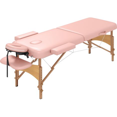 HOMCOM Lettino da Massaggio Pieghevole in Legno con Altezza Regolabile, Rosa (1/5)