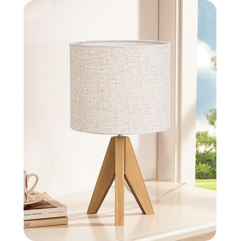 Lampe de Chevet en Bois Abat Jour en Lin Beige Douille E27 Trépied en Bois Aspect Noyer Lampe LED 2700 K Incluse pour Chambre et Salon de 20 de 4 40 W (1/4)