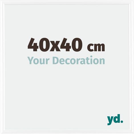 Cadre photo 40x40 cm en plastique blanc brillant – Plaque de verre résistante aux UV – Système anti-reflet pour portrait/paysage