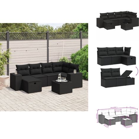 Salon de jardin 7 pcs avec coussins noir résine tressée - Ensemble Salon De Jardin - Mobilier De Jardin - Canapé Jardin - Chaise Lounge - Set Salon Exterieur (1/4)