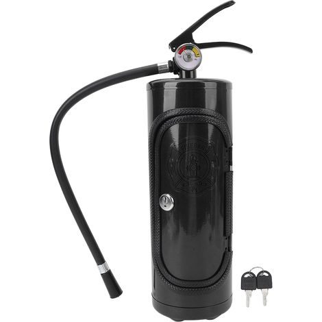 Support à vin extincteur Métal Noir Design original avec serrure à clé pour rangement bouteilles et accessoires de bar compact (1/5)