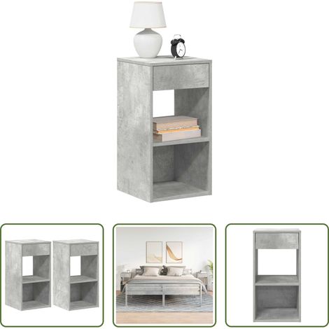 Nachtkommode -  Nachttische mit Schublade 2 Stk. Betongrau 35x34x66,5 cm (1/5)