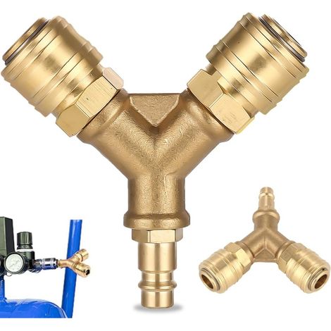 1 Coupleur rapide air, laiton, distributeur type Y, filetage 1/4 pouce, pour compresseur et tuyau pneumatique, usage industriel (1/5)