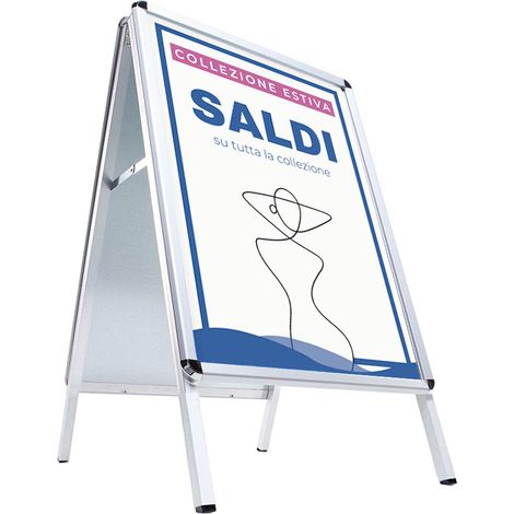 Espositore Pubblicitario Bifacciale a Cavalletto Pieghevole 74,3x117,6x84 cm in Alluminio da Esterno Antivento Silver (1/5)