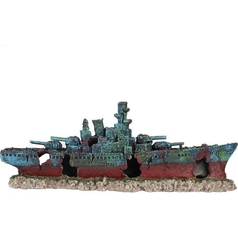 Ornement de bateau en résine pour aquarium, base élargie, décoration d'épave de bateau de simulation élevée, couleurs vives 18,5 x 7,09 3,74 pouces pour vos poissons et crevettes (1/5)