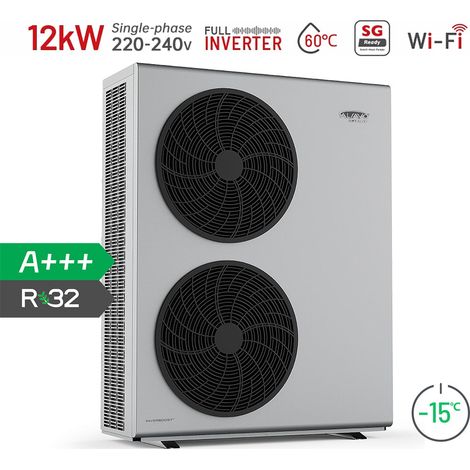 Alsavo Zealux R32 pompe à chaleur air eau monobloc grise 12kw - Monophasé 220-240V/50Hz/1PH - Très Haute Performance (COP) - Double Ventilation - Silencieuse (1/5)