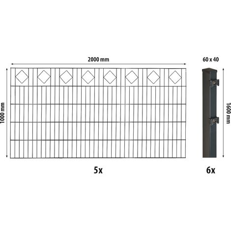 Dekor-DS-Mattenzaun-Set 1000 Karoreihe, 10 m, anthrazit