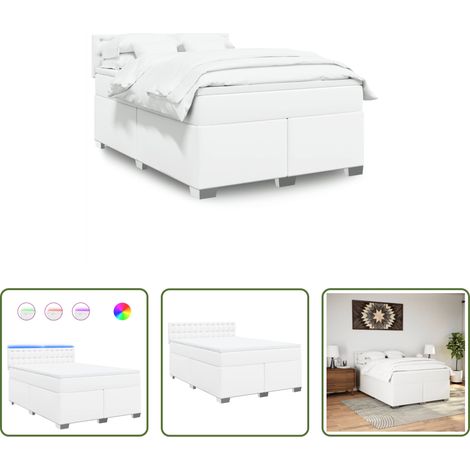 vidaXL Surmatelas - Sommier à lattes de lit avec matelas Blanc 140x200cm Similicuir (1/5)