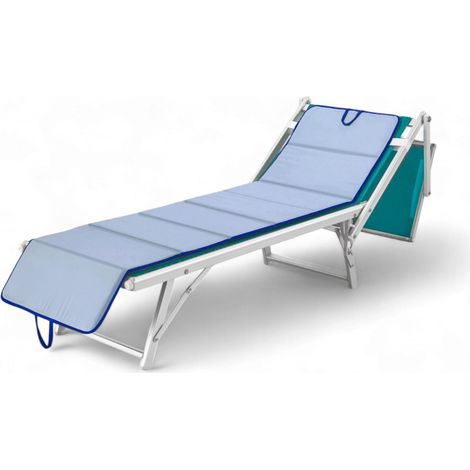 Tapis pliant pour lit de plage, transat, piscine, double face 52x200 et épaisseur 2 cm, avec poignées, couleur bleu/bleu clair (1/5)