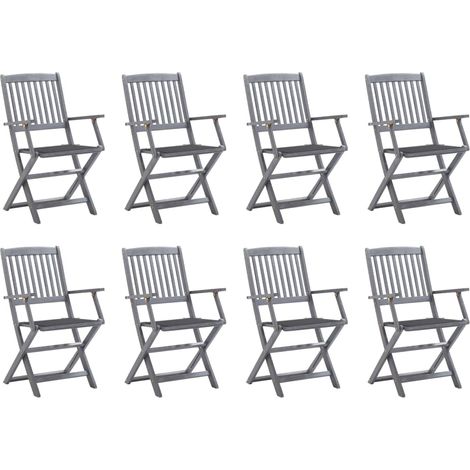Lot de 8 Chaises de jardin pliables Chaises d'extérieur Fauteuil de Jardin avec coussins Bois d'acacia 53340 (1/5)
