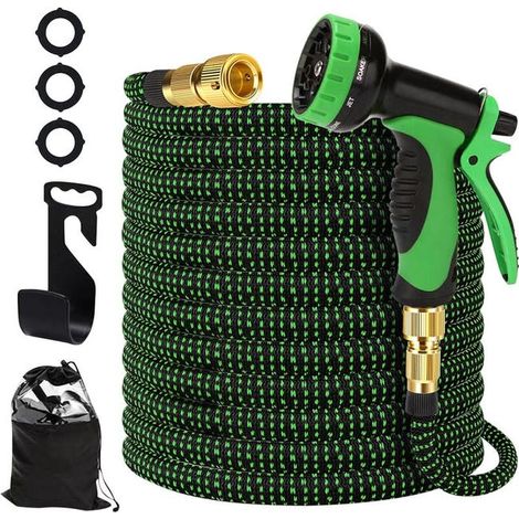 Pistolet d'arrosage télescopique 22,5 m, 10 modes de pulvérisation, raccords en laiton 19 mm/12 mm, tuyau extensible avec sac de transport inclus. (1/4)