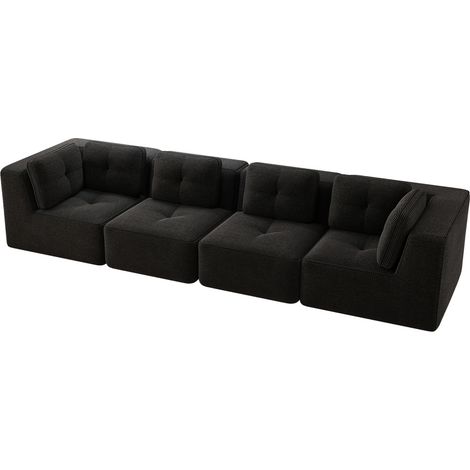 Sofá modular de salón 4 plazas en tejido de pana negro, asiento profundo, sin montaje (1/5)