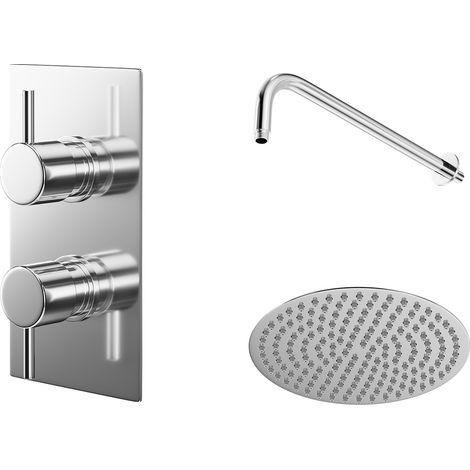 Wholesale Domestic Circo Polished Chrome Twin Thermostatic Valve Mixer Shower with Square Shower Head and Wall Arm - 1 Outlet (1/5)