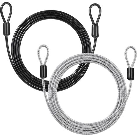 Lot de 2 câbles de sécurité avec œillets, transparents et noirs, câble en acier, câble métallique gainé en plastique pour antivol de vélo, moto, meubles de jardin, remorque de vélo (1/5)