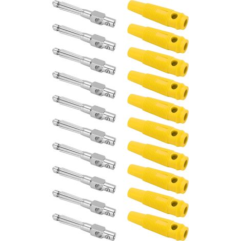 10 Pièces Connecteurs Banane 4mm 7 Broches 1000V 32A Mâle Emboîtables avec Manchon Doux Vis Serrage Jaune (1/5)