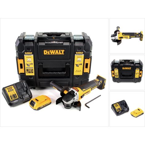 DeWALT DCG 405 D1 Mini Amoladora a batería XR 18V en maletín TSTAK + 1x Batería DCB 183 2,0 Ah + Cargador DCB 115