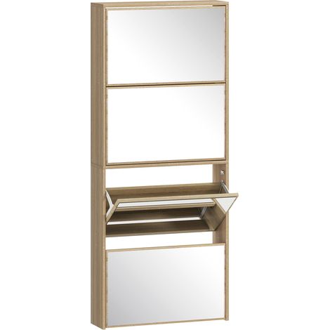 Scarpiera a Specchio 63x17x146 cm a 4 Ante Antiribaltamento in Legno color Legno (1/5)