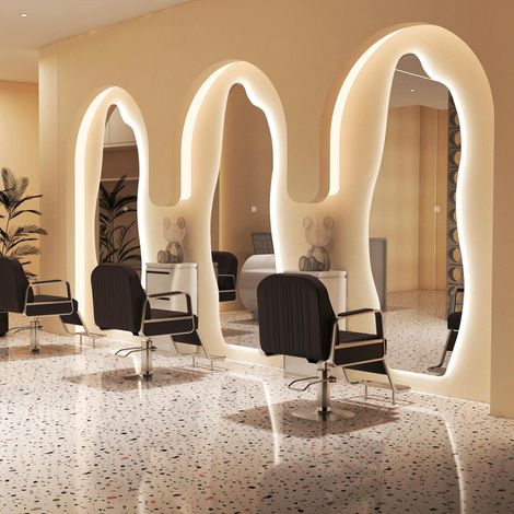 60 x 165 cm Asymmetrischer Standspiegel Ganzkörperspiegel mit Beleuchtung Asymetrischer Spiegel mit Beleuchtung für Hotel Friseursalon Beauty Studio Wohnzimmer (1/5)
