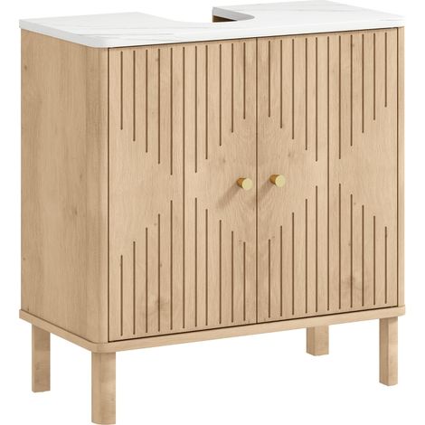 Meuble sous lavabo meuble de salle de bain sous vasque étagère réglable plan de toilette effet marbre 60x30x63cm chêne