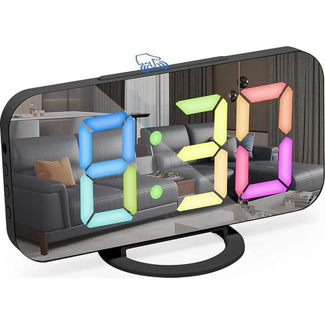 Noir , Réveil avec affichage LED à intensité variable, horloge numérique, réveil numérique avec polices de couleur, alarme, répétition, horloge de chevet pour décoration de chambre à coucher ,Horloge (1/5)