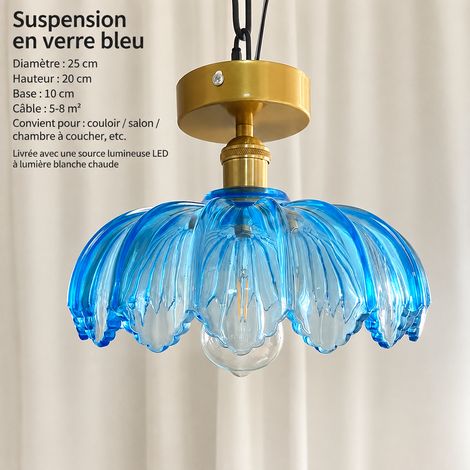 Plafonnier Vintage Verre Bleu et Laiton LED Lumière Chaude Modèle Plafonnier Tout Cuivre Bleu 3 kg – Livraison gratuite