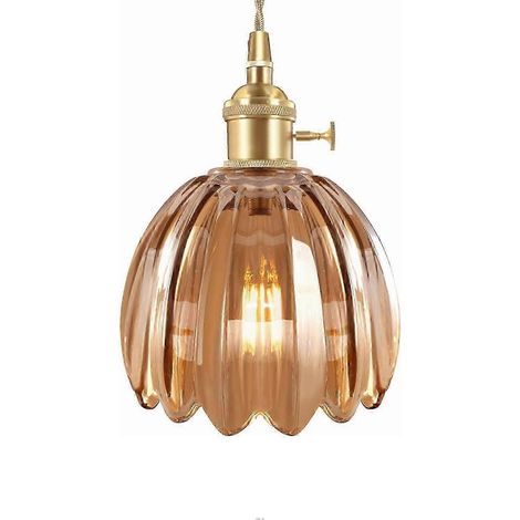 Suspension vintage en verre en forme de fleur (2025), douille E27, idéale pour la chambre, le salon ou la table de chevet. (1/5)