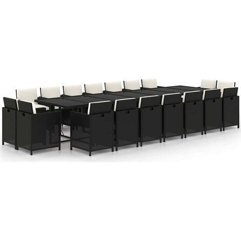 Maison Exclusive - Set da Pranzo per Giardino 19 pz con Cuscini in Polyrattan Nero (1/5)