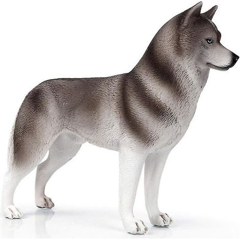 Chien husky en plastique gris, jouet décoratif pour enfants (1/5)