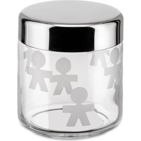 Alessi Akk36 Girotondo Barattolo Ermetico In Vetro Serigrafato Con Coperchio In Acciaio Lucido, 10.5 x 10.5 x 12.3 cm (1/5)