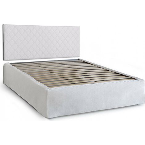 Talamo Italia Doppelbett Clementina, Kopfteil-Set aus Kunstleder mit orthopädischer Basis und Volant, 100% Made in Italy, passend für 160x190 cm Matratze, Weiß