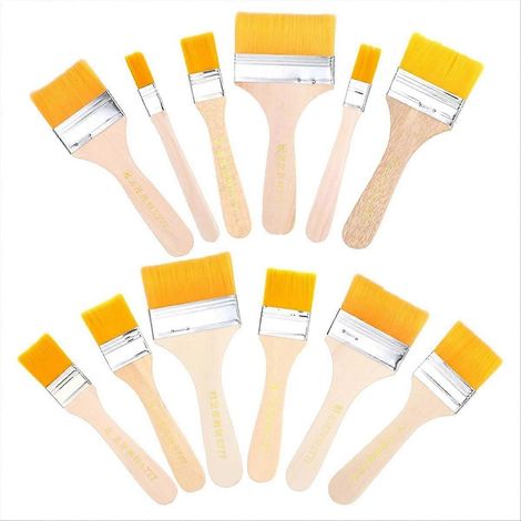Ensemble de 12 pinceaux plats de différentes tailles pour peinture à l'huile et acrylique, en nylon. (1/5)