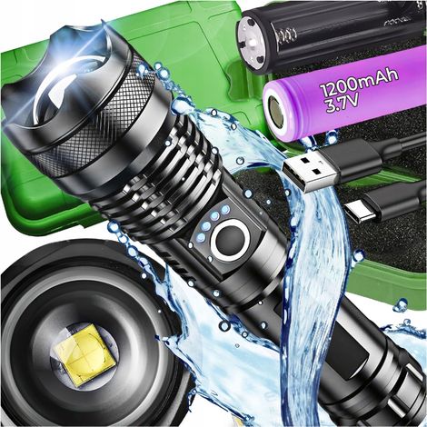 POTENTE TORCIA LED TATTICA XHP90 ZOOM LUCI USB IMPERMEABILI 1500M REGALO (1/5)