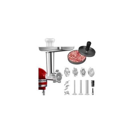 KitchenAid Fleischwolf-Aufsatz (1-teilig), verstellbare Rohre + Mahlscheiben + Hamburgerpresse für multifunktionalen Fleischwolf (1/5)