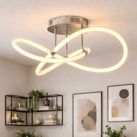 Lampada da soffitto dimmerabile con telecomando Plafoniera a LED per soggiorno lampada di design, metallo cromato, plastica bianca, 39W 4900lm bianco caldo, LxLxA 57,5x57,5x30 cm
