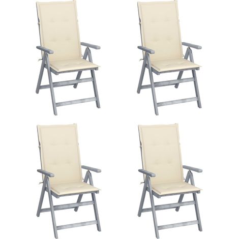 Chaises inclinables de jardin 4 pcs avec coussins Bois d'acacia 27 (1/5)