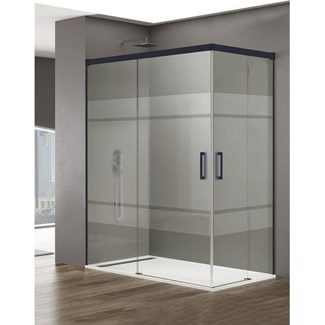 Cabine Paroi de douche d'angle 2+2 ALLSTONE BASIC, Sans profil inférieur, 5 couleurs de profilés, 2 types de verre 6mm en aluminium profil Noir 75x75 cm verre Sérigraphié (1/4)