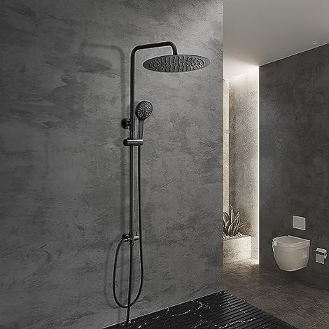 Görbach Colonna Doccia idromassaggio Sistema Doccia Nero in INOX 304 Doccia Soffione Colonna Senza Miscelatore Set Doccia a Pioggia con Doccetta e Soffione a pioggia D30 (1/5)