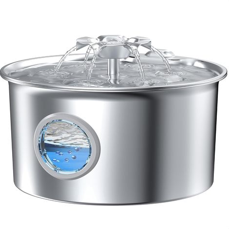 Fontaine a Eau Chat INOX: Fontaine à Eau pour Chat - 2,6L Distributeur Automatique - Distributeur Chien Acier Inoxydable - Cascade de Fleurs - avec Fenêtre de Niveau D’Eau - avec 1 Filtre+1 éponge (1/5)