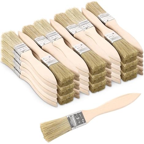 Lot de 100 Pinceaux Plats (16 mm), Pinceaux en Soies Naturelles avec Manche en Bois, Kit de Pinceaux Robustes pour Peinture, Vernis, Lasures et Colles, Idéal pour Bricolage, Rénovation et Atelie (1/5)