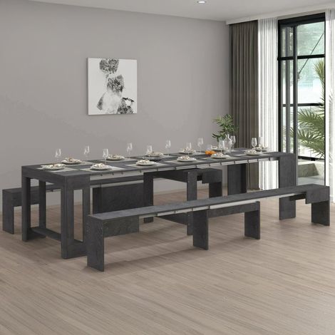 Ensemble Table et chaises Eric, Composition Polyvalente, Ensemble avec Console et 2 bancs Extensibles, 66x25h45 cm, Ardoise (1/5)
