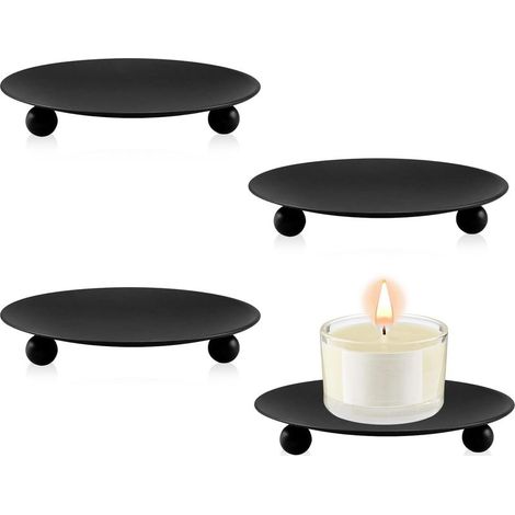 4 bougeoirs vintage en métal pour bougies piliers, décoration intérieure (noir) (1/5)