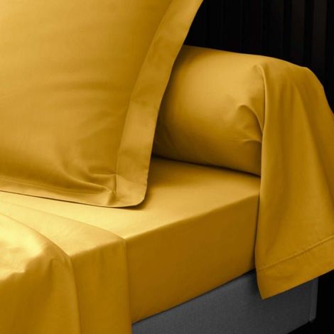 Drap plat en percale de coton 180 x 290 cm curry (1/3)