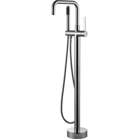 Robinet de Baignoire Autoportant, Mitigeur Baignoire sur Pied, Mitigeur d'Eau Chaude et Froide, Mitigeur pour baignoire et douche, Pivotant À 360° Bec, en laiton,chromé (1/5)