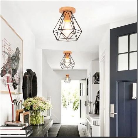 U-do 3pcs Plafonnier Cage Noir,Lampe Plafonnier Industrielle Vintage en Métal designe Simple Style Edison pour Salon Chambre (1/4)