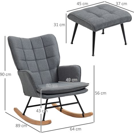 Schaukelstuhl mit Hocker, komfortabel, bis 130 kg, Leinenoptik, 64x89x90cm, Grau (1/5)