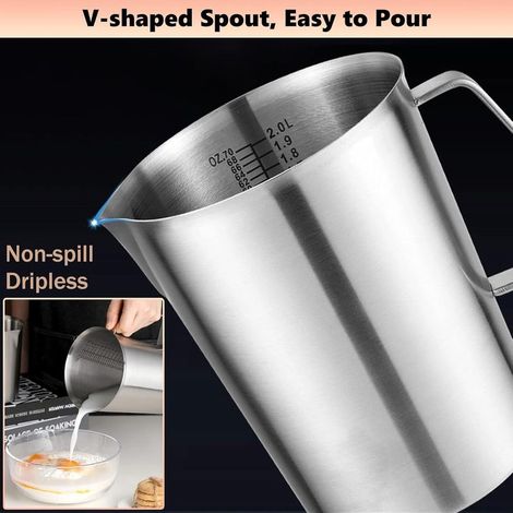2-Liter-Messbecher aus Edelstahl mit Ausgießer, ideal für Milch und Kaffee (1/5)