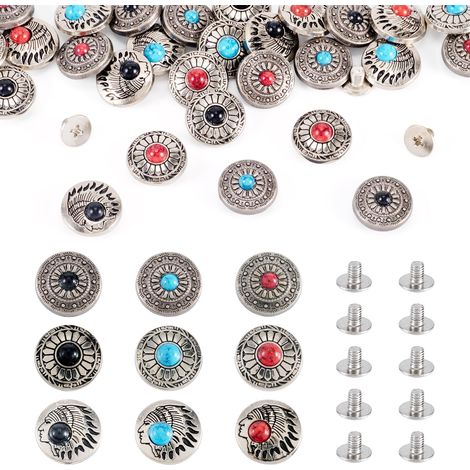 36 ensembles de rivets décoratifs turquoise, boucles rondes plates en métal tibétain, boutons à vis en fleur pour vêtements en cuir, sacs, chaussures, loisirs créatifs (1/5)