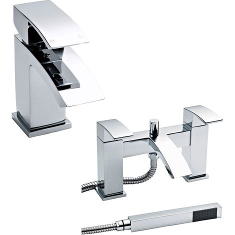Hudson Reed Vibe Mono Basin Mixer Tap and Bath Shower Mixer Tap - Chrome (1/4)