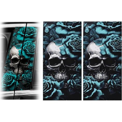 Lot de 2 autocollants colonnes B pour voiture - Motif tête de mort - Noir - Avec motif de crâne - Résistant aux rayures - Imperméable - Autocollant pour voiture - Tuning - (A) (1/5)