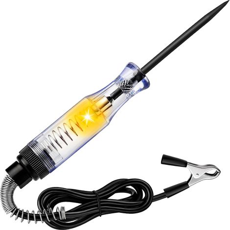 Tester elettrico per auto da 2 pezzi, tester per circuiti CC 6V-12V-24V, penna tester elettrica per auto con clip a coccodrillo e sonda lunga in acciaio, tester di continuità e tensione per berline, S (1/5)
